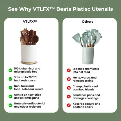 VTLFX™ Teak Utensils | 7-Piece Non-Toxic Kitchen Set