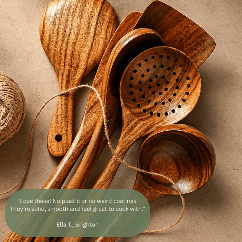 VTLFX™ Teak Utensils | 7-Piece Non-Toxic Kitchen Set
